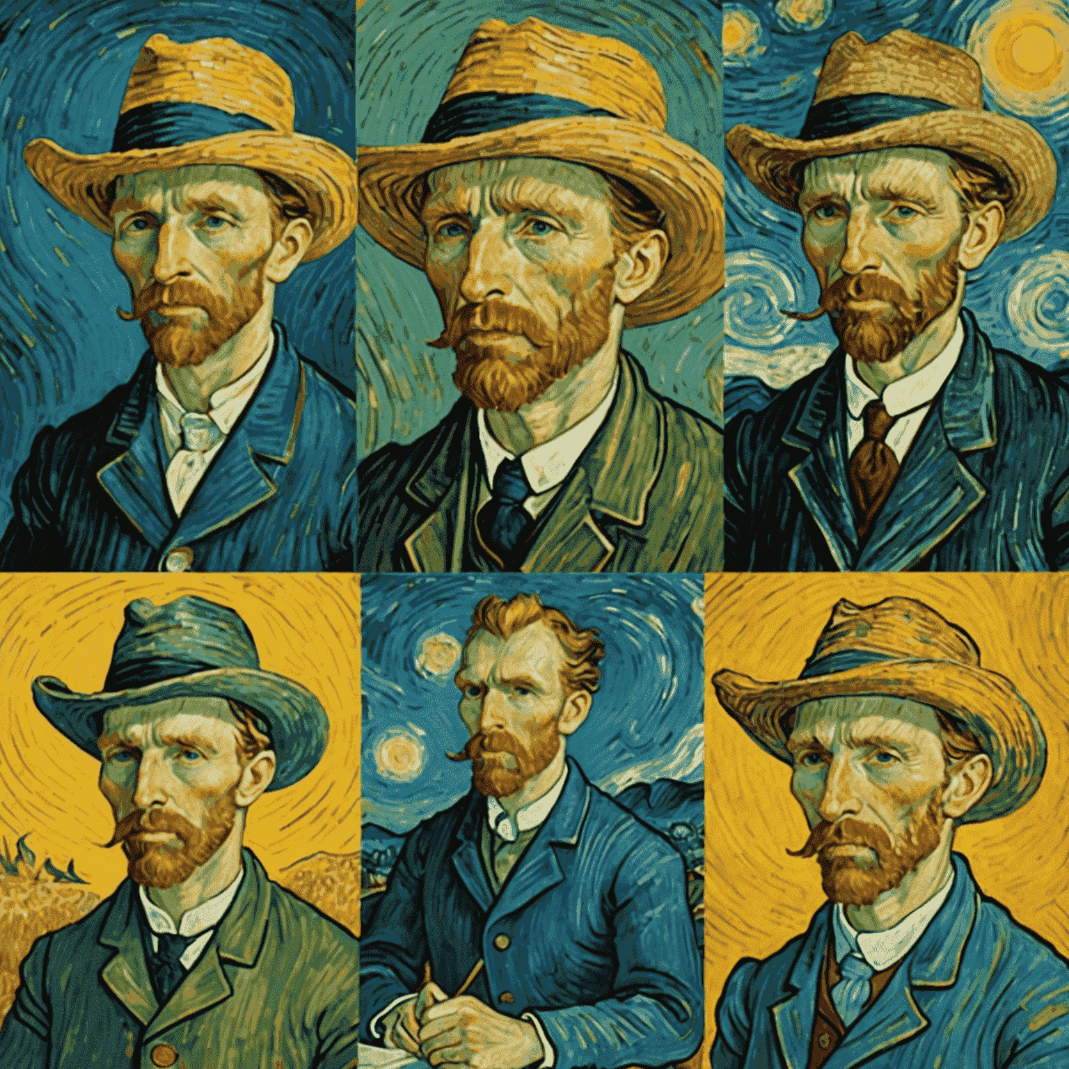 A collage of Vincent van Gogh's early sketches and paintings, showcasing his developing style and techniques during his formative years as an artist.