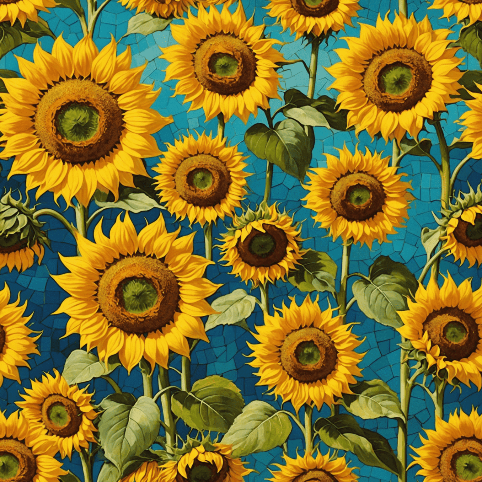 A collage of Van Gogh's Sunflowers series paintings, showcasing the vibrant yellow sunflowers against various backgrounds