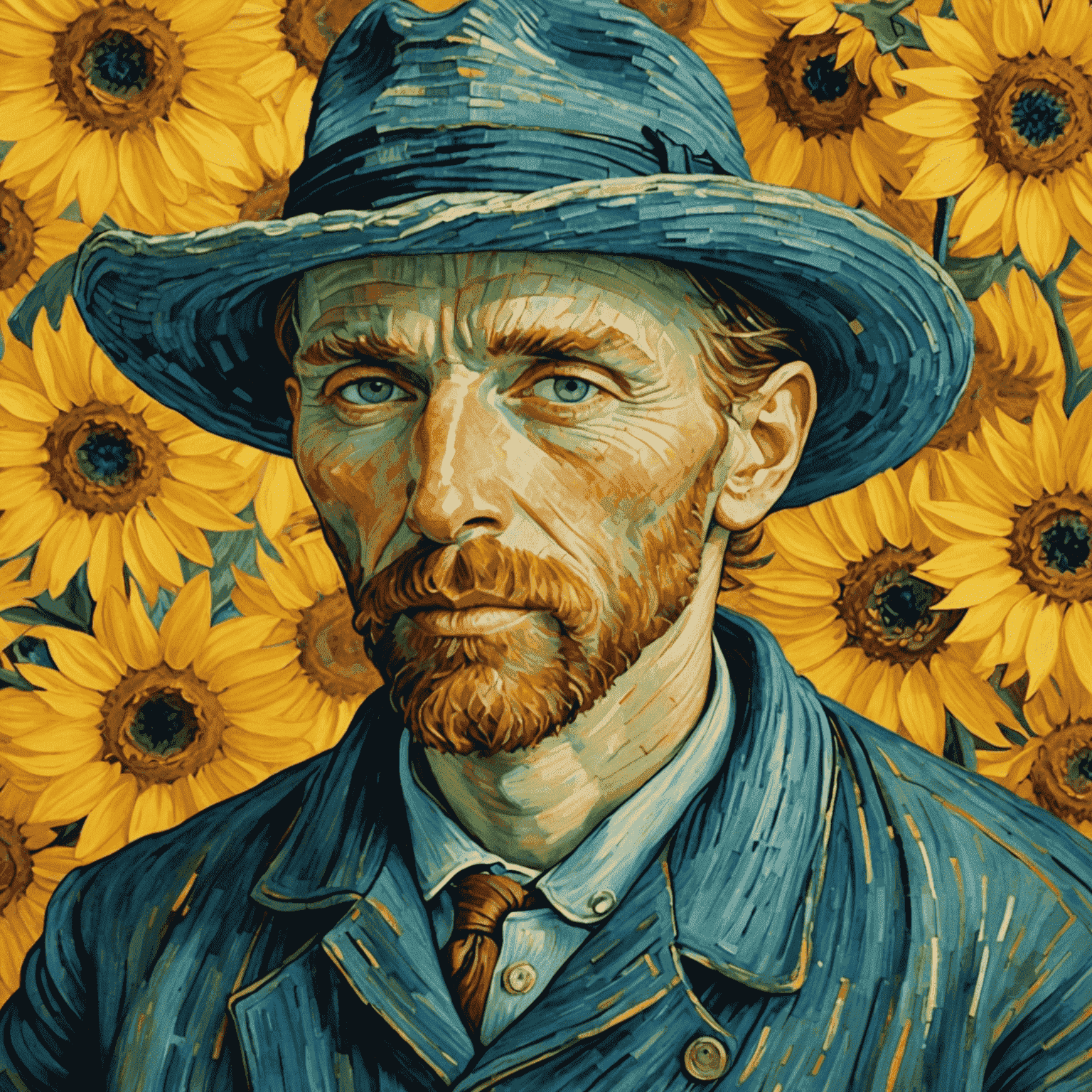 A close-up view of one of Van Gogh's famous paintings, showcasing his distinctive brushwork and vibrant colors