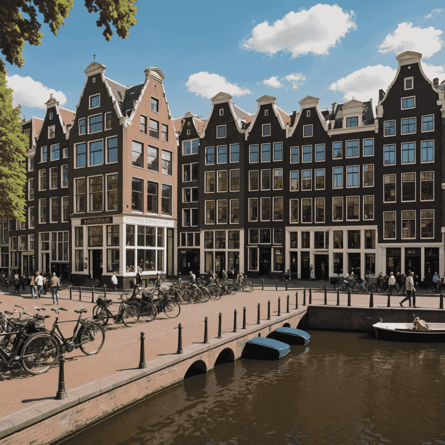 A panoramic view of Amsterdam's Museum Quarter, showcasing the beautiful architecture and lively atmosphere of the area